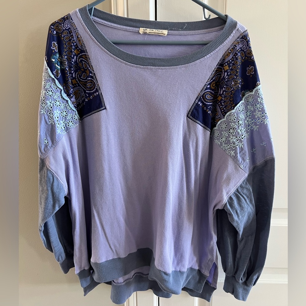 Free People We the Free Patchwork Oversized Sweatshirt- Gently Used Medium